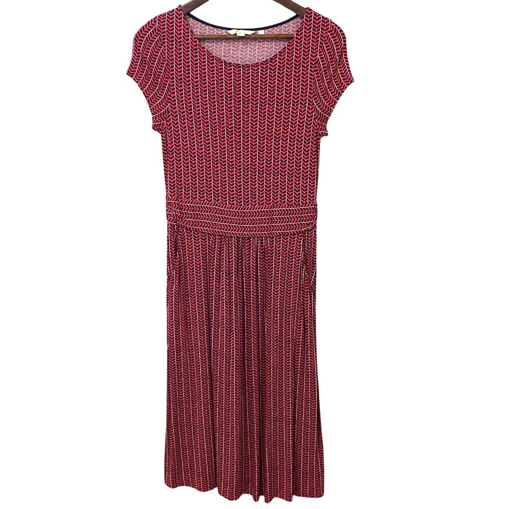 Boden Amelie Jersey Short Sleeve Midi Dress Pockets Stretchy Herringbone 10L - Picture 2 of 9